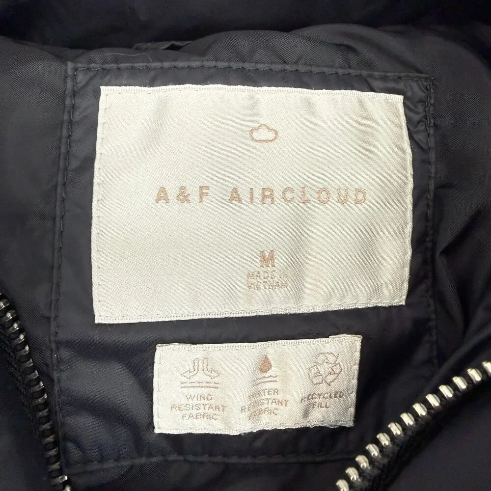 ABERCROMBIE & FITCH Air Cloud Hooded Puffer Parka Jacket Black Women Size M